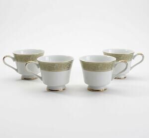 Yamaka Fine China Renaissance 2659R Teacups Set of 4, Sage Green Gold, Vintage